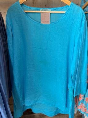 cut loose Bright Aqua Linen Scoop Neck Tunic
